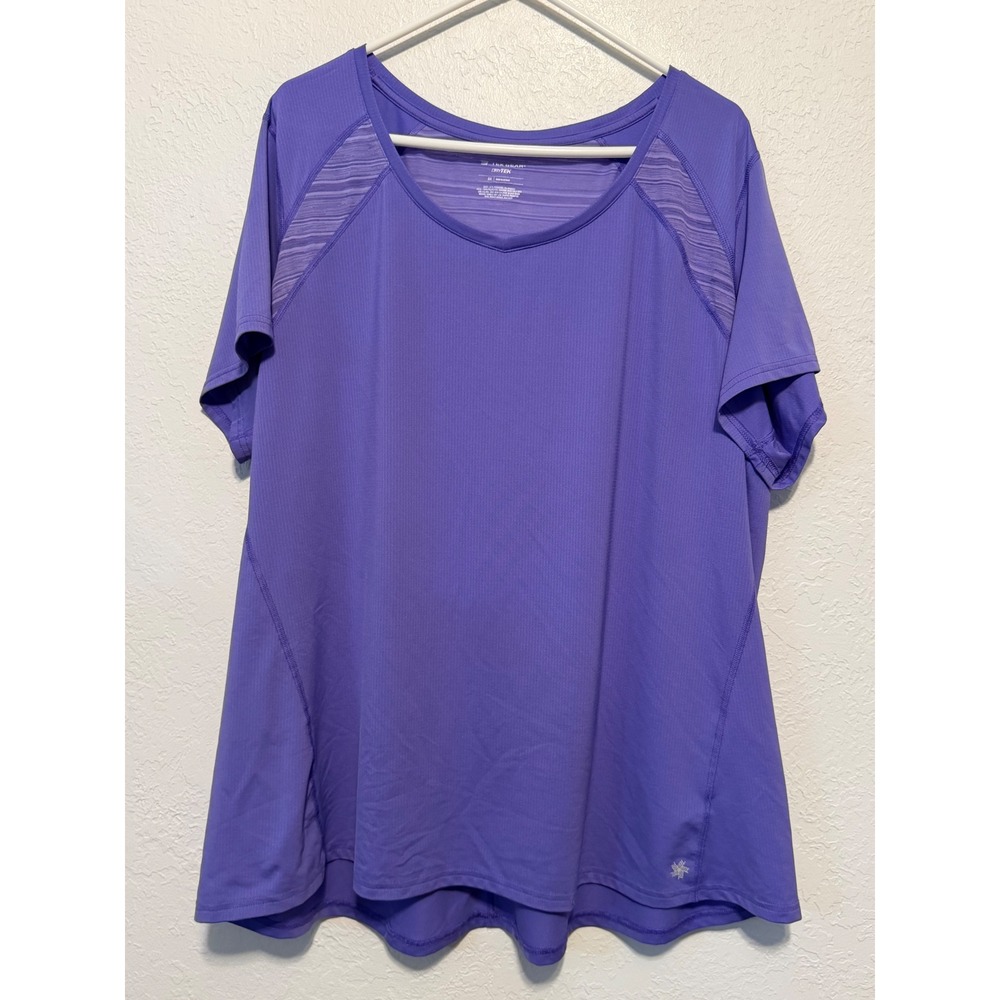 Tek Gear DryTek Womens 3X Purple Short Sleeve V-Neck Athletic T-Shirt Mesh Yoke